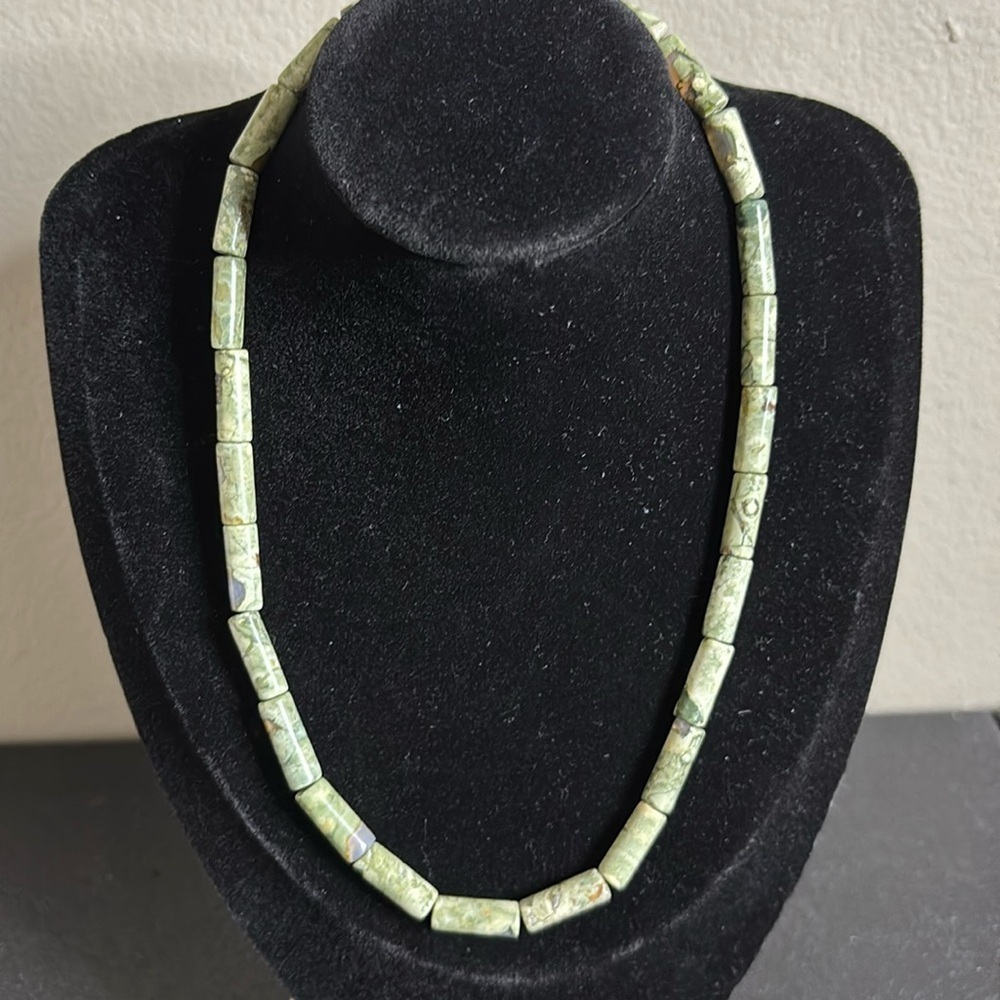 Green Tube Acrylic Jade Tone Boho Western Necklace